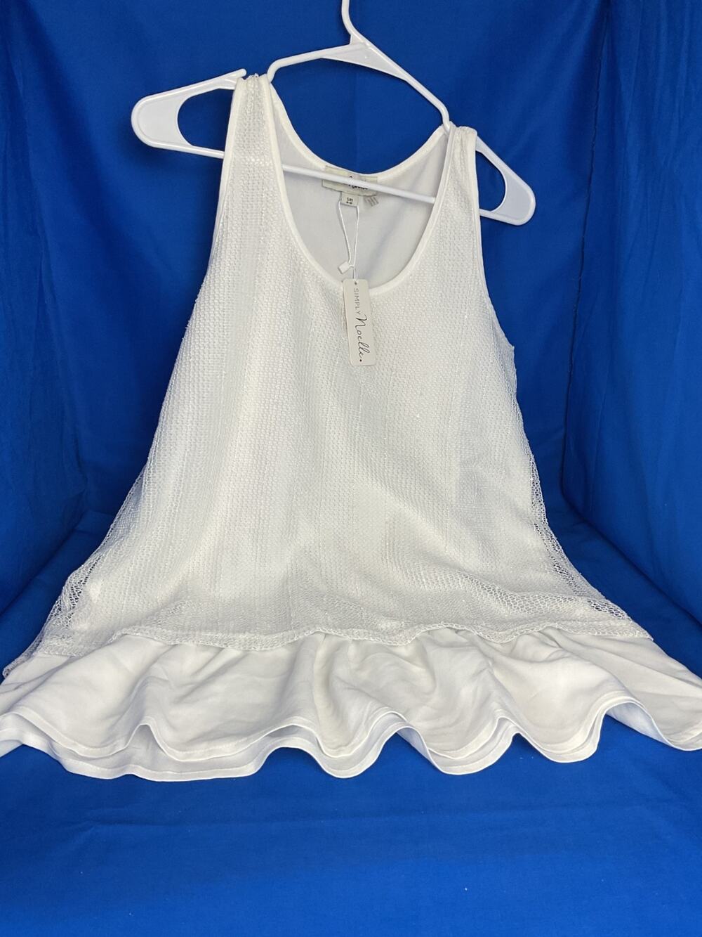 Simply Noelle White Sequin Mesh Overlay Tunic Tank Top Women’s Size S/M NWT